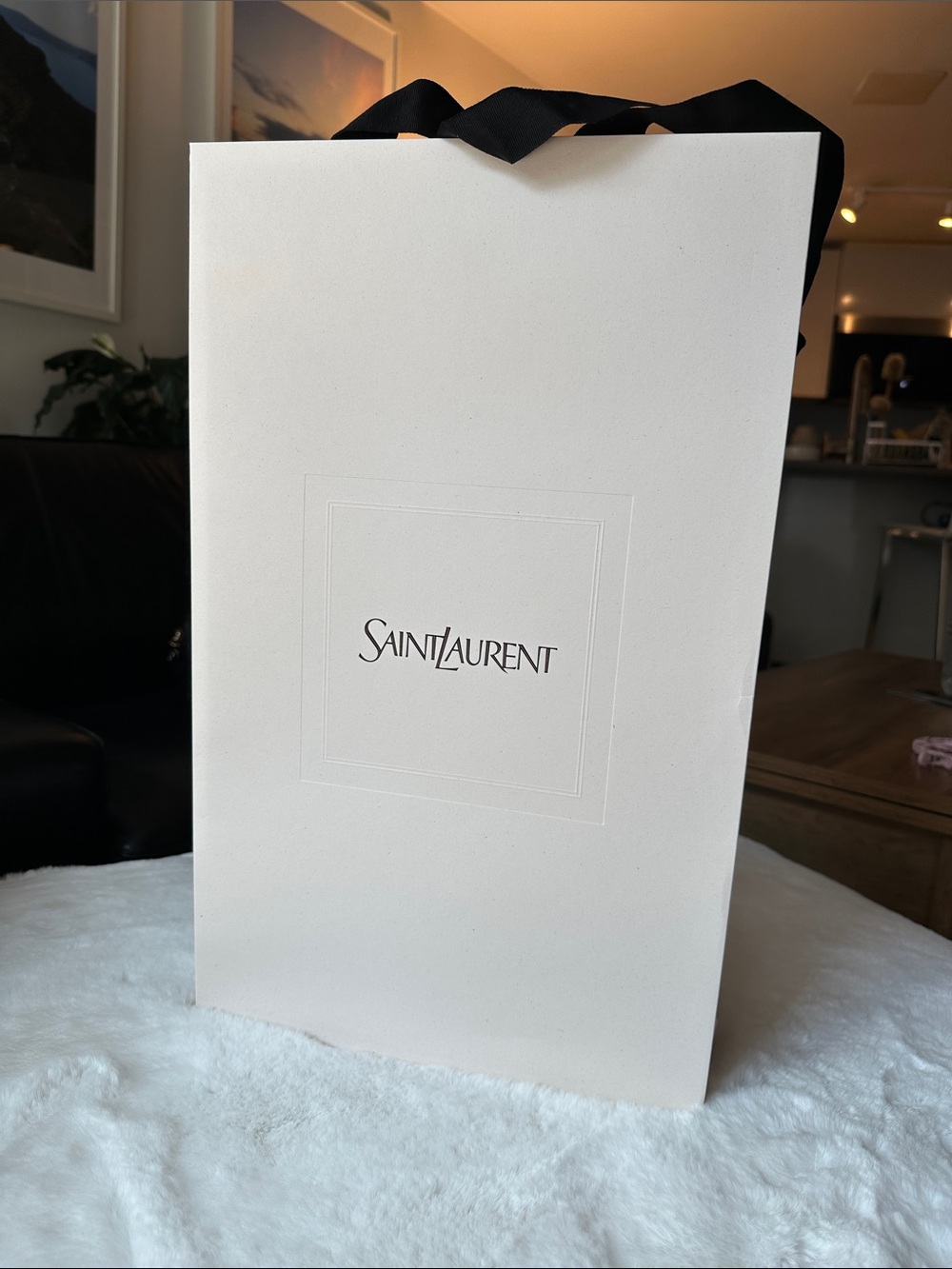 Saint Laurent - From InStore White Shopping Bag with Black Ribbon Handles